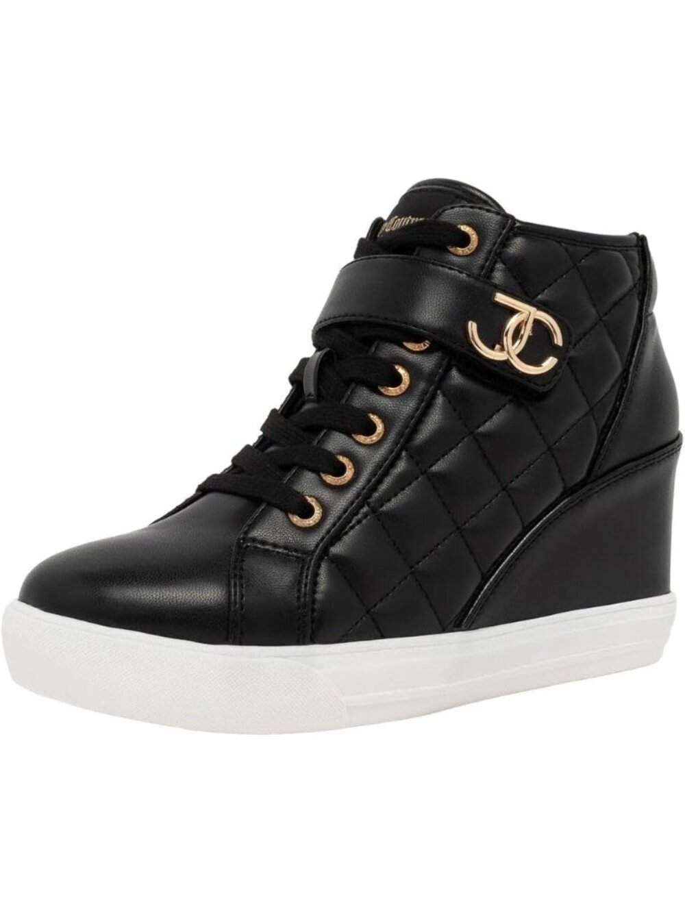 Women's Black Faux Leather Platform Wedge High-Top Casual Fashion Sneakers